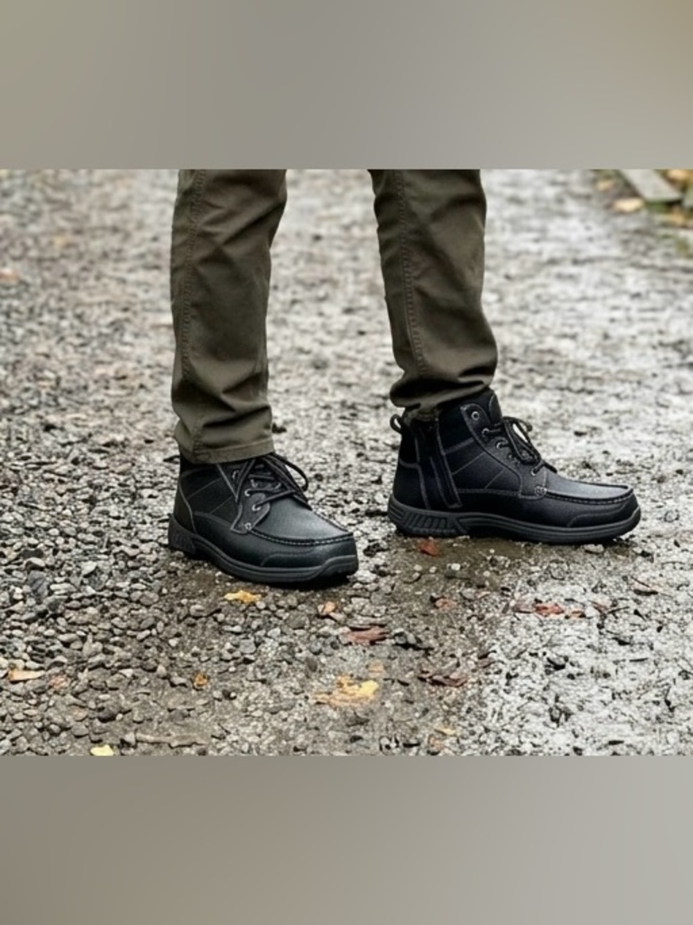 Orthofeet Ryder/Ranger 483 Men’s Leather Black Boot Wide Easy Zip Heel
